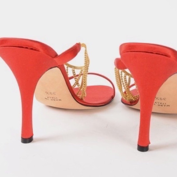Rene Caovilla Red and Gold Chain Heels - Picture 5 of 8
